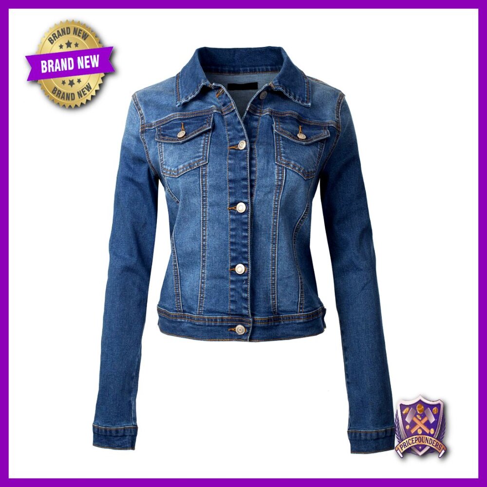 Classic Denim Jacket Vintage Washed Destroyed Long Sleeve Button Closure